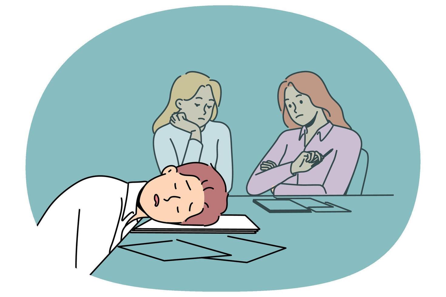 Lazy man sleeps on business meeting due to lack of ambition and motivation to work productively vector