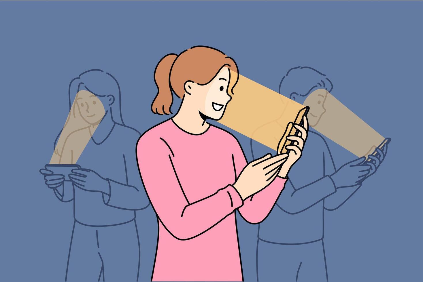 Massive digital addiction among people looking at phones, not paying attention to passers-by vector