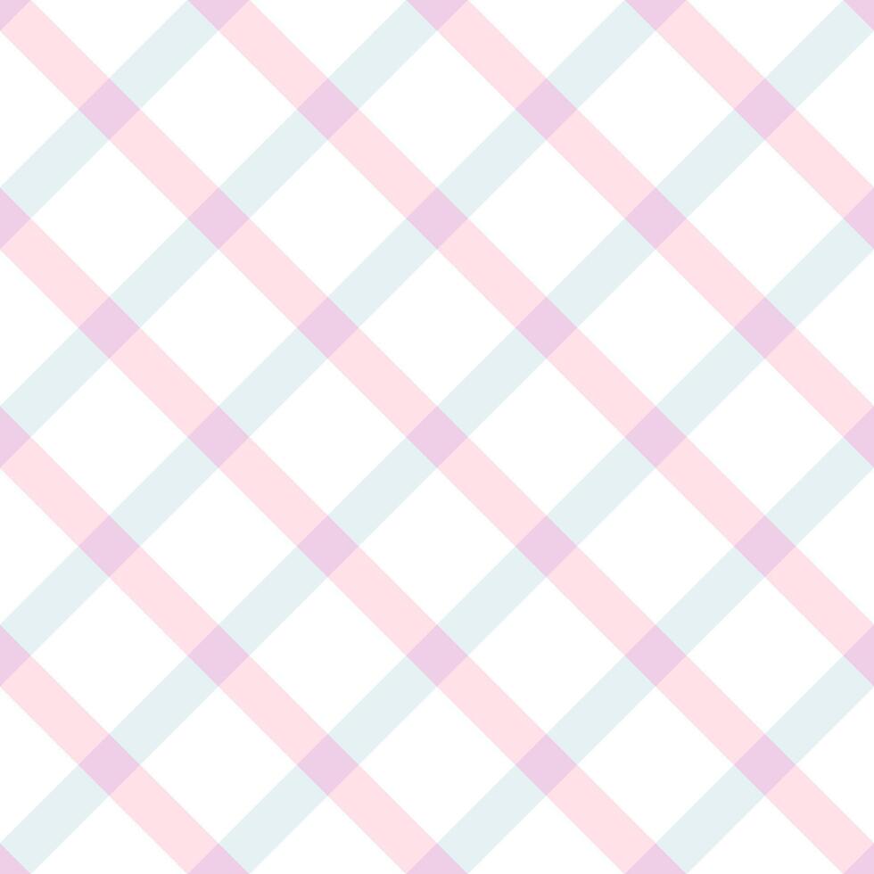 Gingham diagonal seamless pattern. Tartan check for tablecloths, napkins, clothes, packaging, for the Easter holiday. Cozy cute childish background in a pastel pink and blue palette. vector