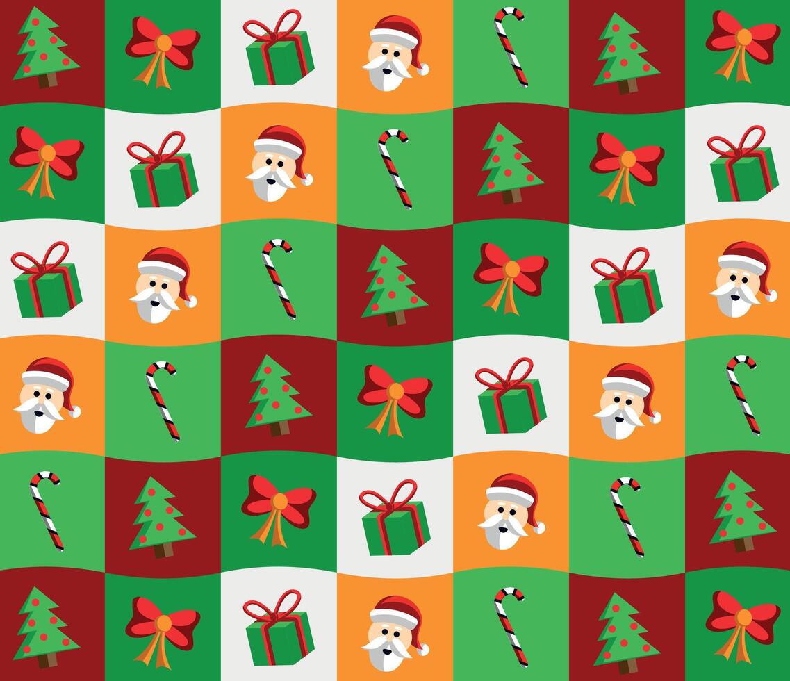 Colorful Christmas decorative pattern with illustrations of festive icons vector