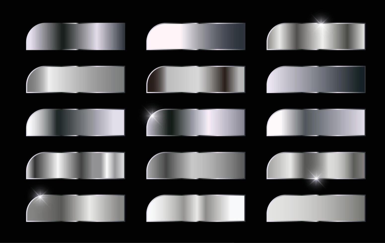 Collection of silver, chrome metallic gradient. vector