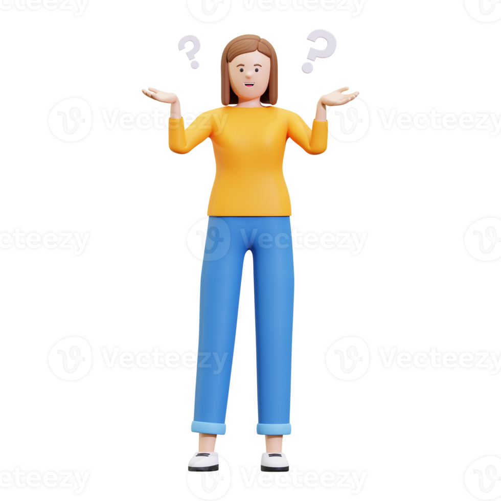 3d Confused Girl Asking Question Illustration png