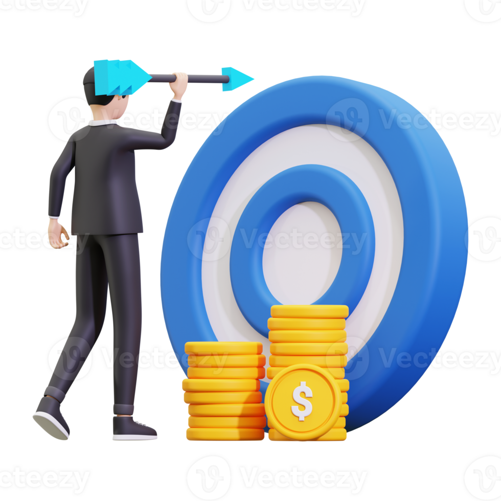 3d entrepreneur with a profit target illustration png