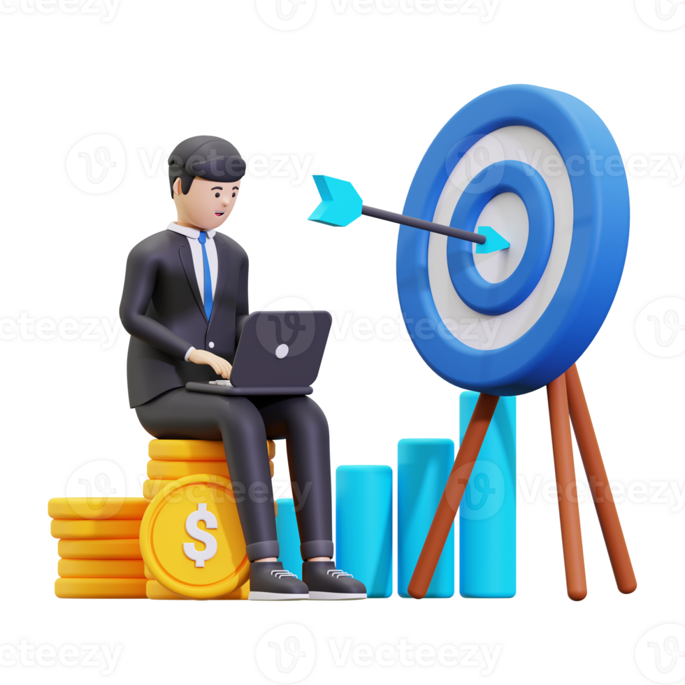 3d Businessman working on business target illustration png