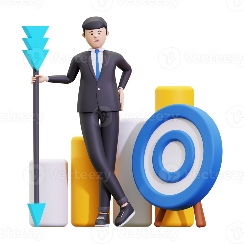 3d Businessman working on business aim illustration png