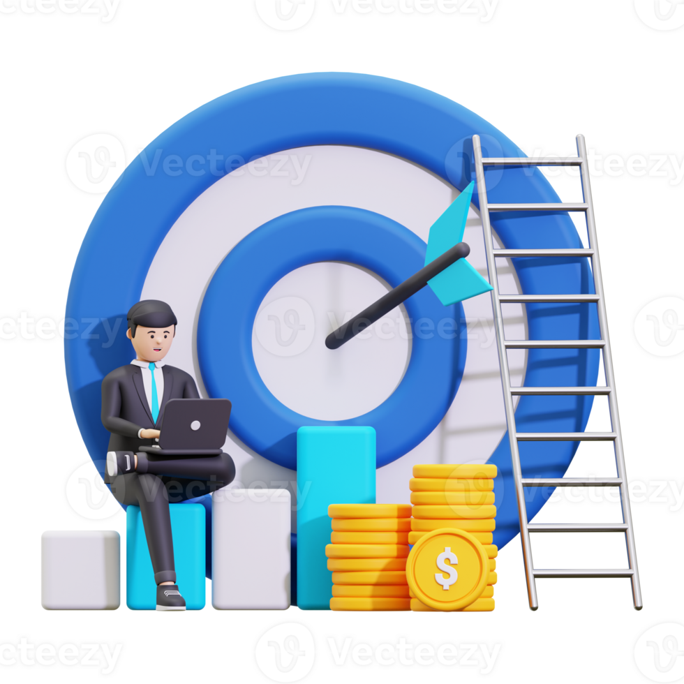 3d Businessman working on business target illustration png
