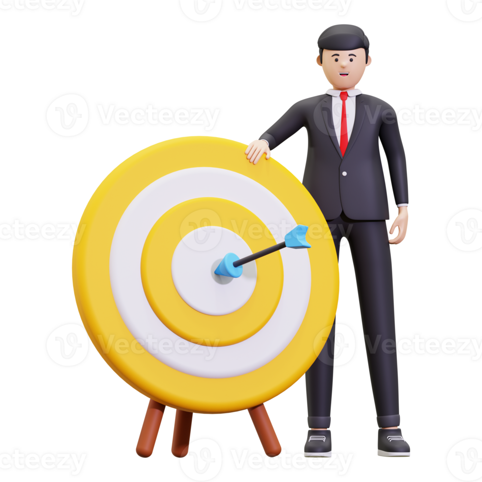 3d Businessman Working On Business Aim Illustration png