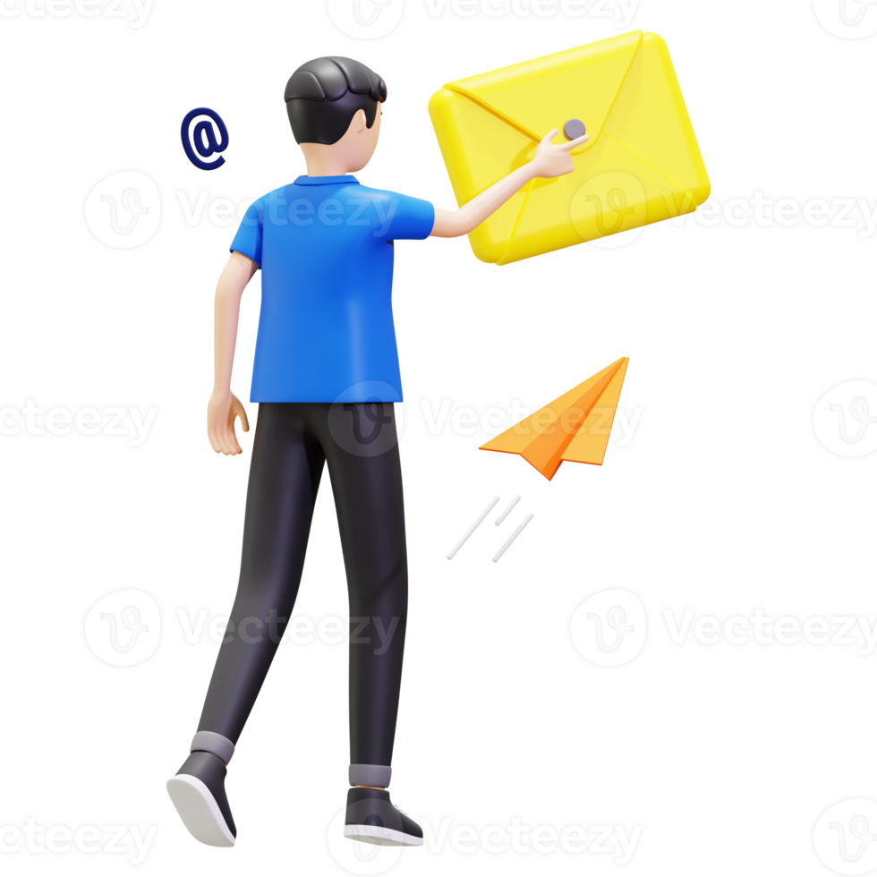 3d Man Sends Email Illustration png
