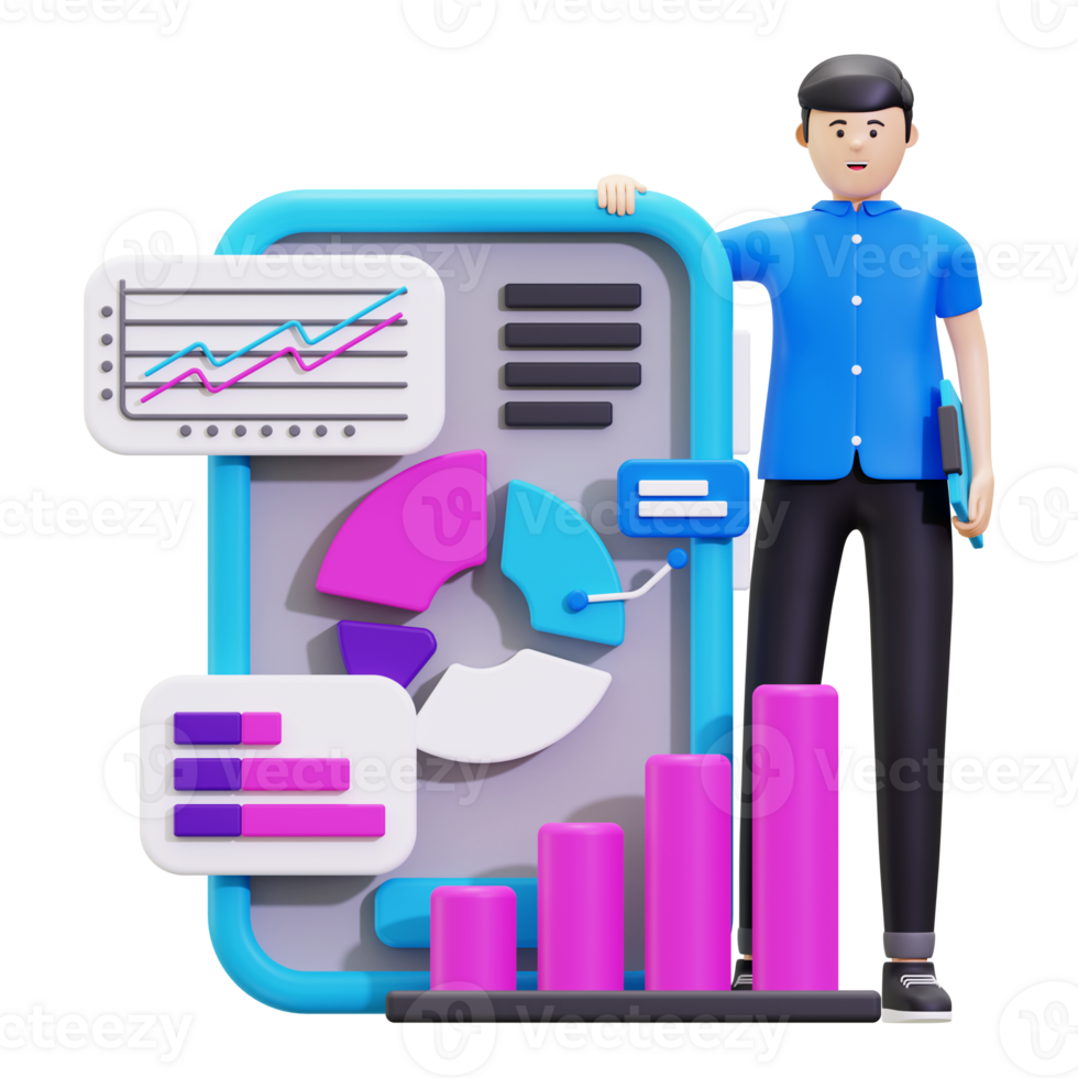 3d Data Analytics And Monitoring Report Illustration png