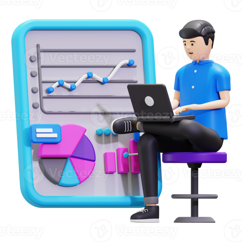 3d Man Presenting Business Report Data Charts Illustration png