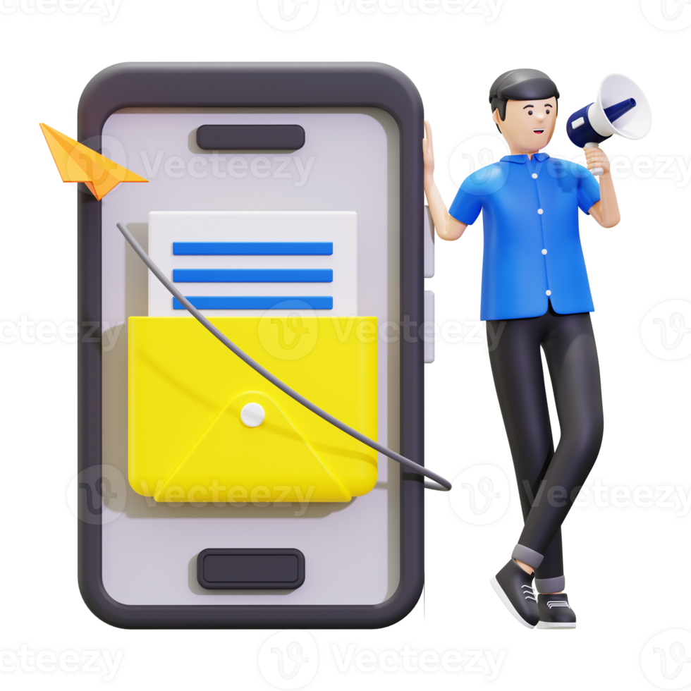 3d Man Sending Marketing Email Illustration png