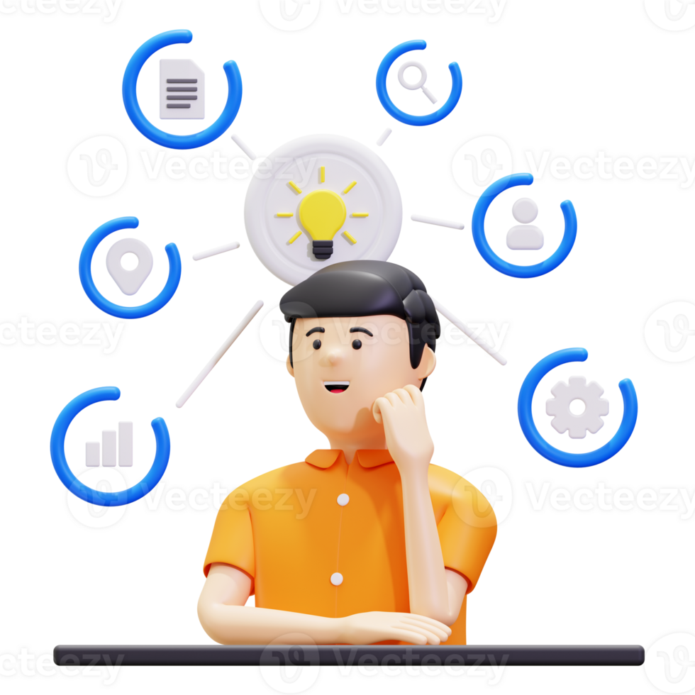 3d Man Thinking About Mind Map Illustration png