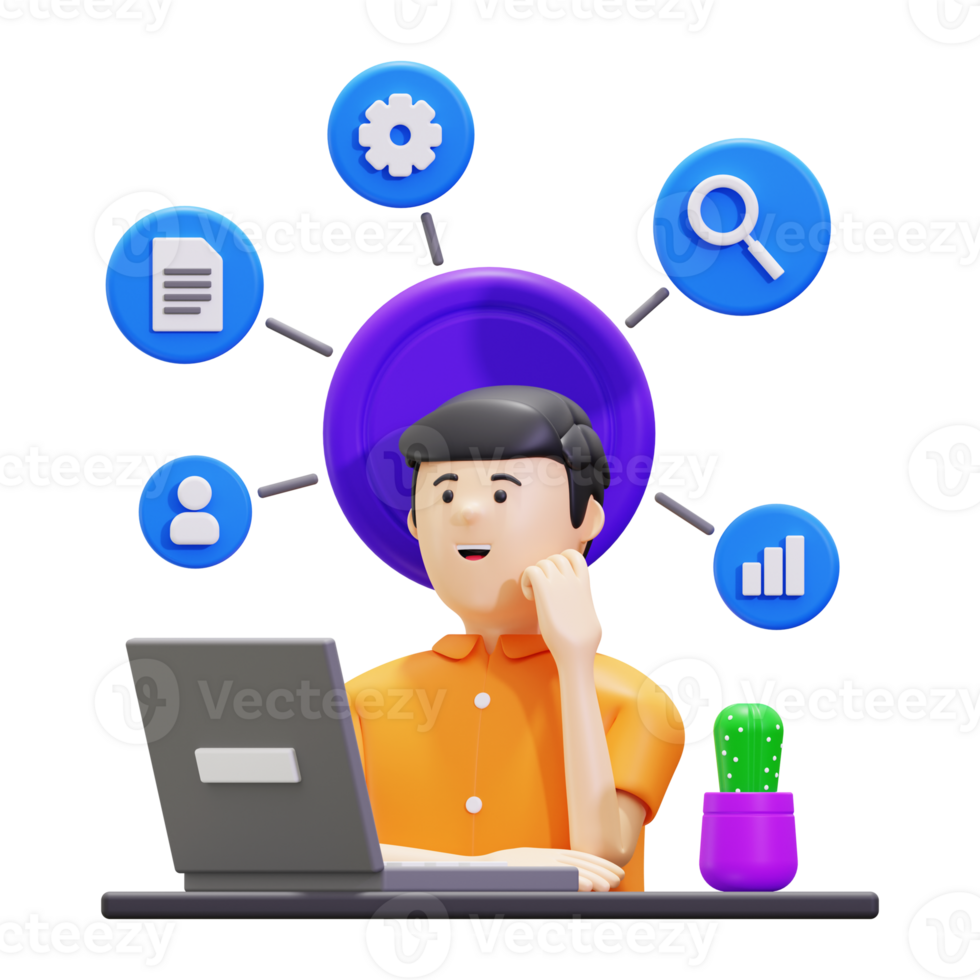 3d Man Thinking About Mind Map Illustration png