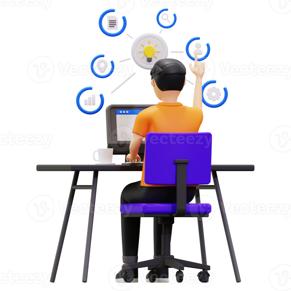 3d Young Man Getting Business Idea Illustration png