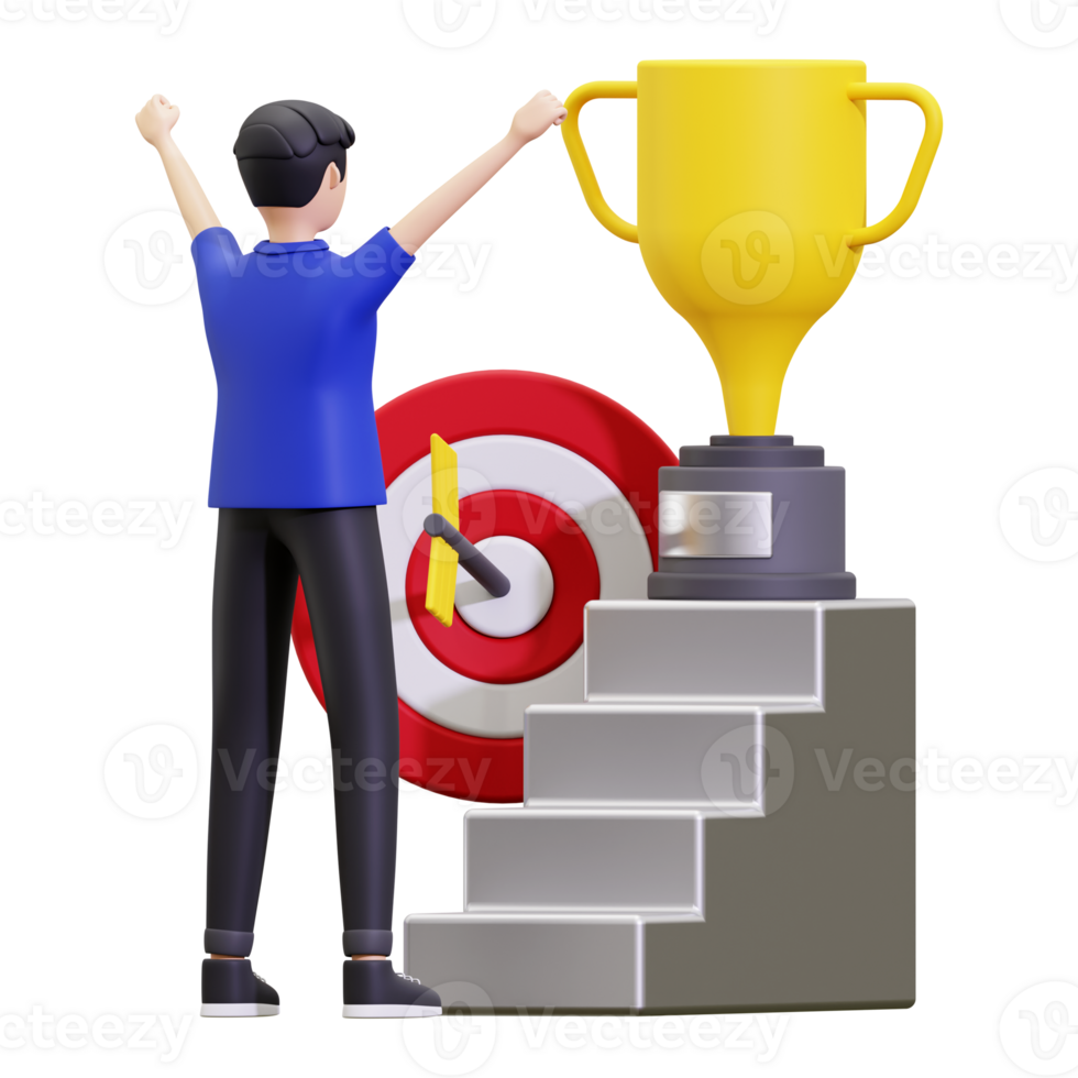 3d personal goal with trophy and dartboard illustration png