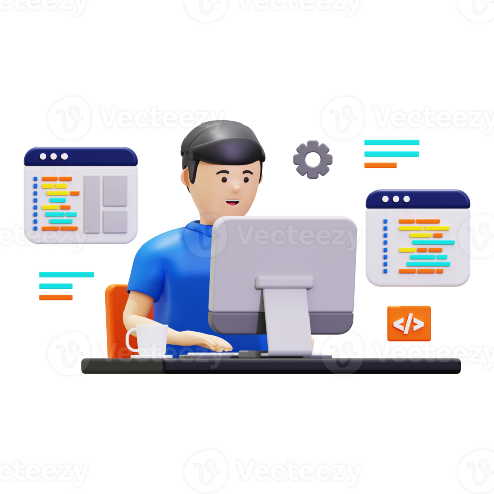 3d Coder Working On Website Illustration png