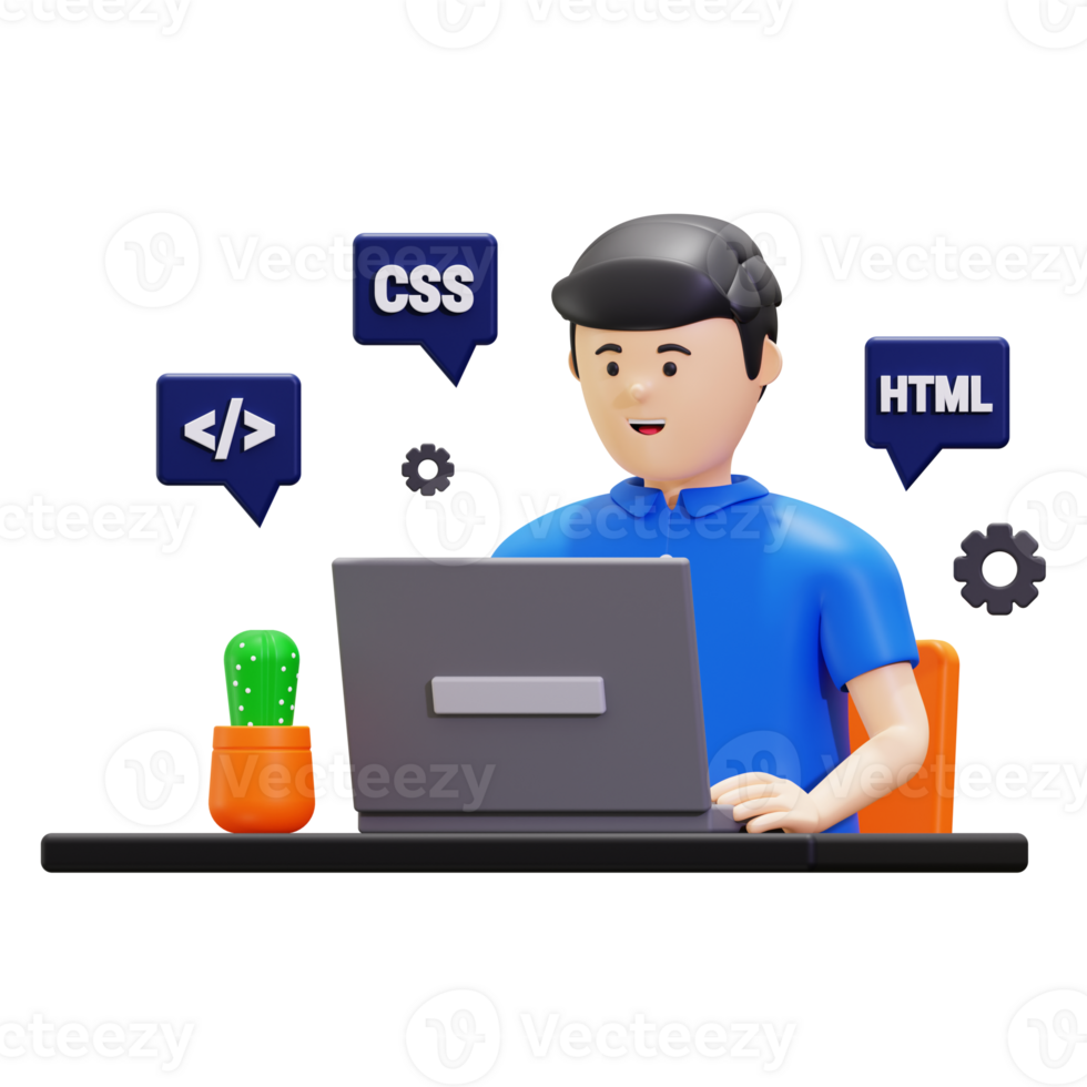 3d Programmer Doing Coding Illustration png