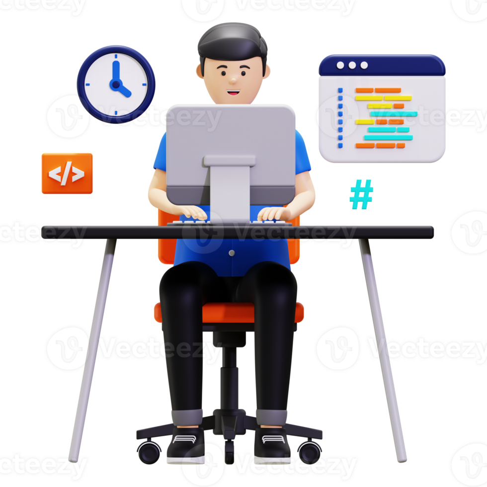 3d Programmer Typing Programming Code Illustration png