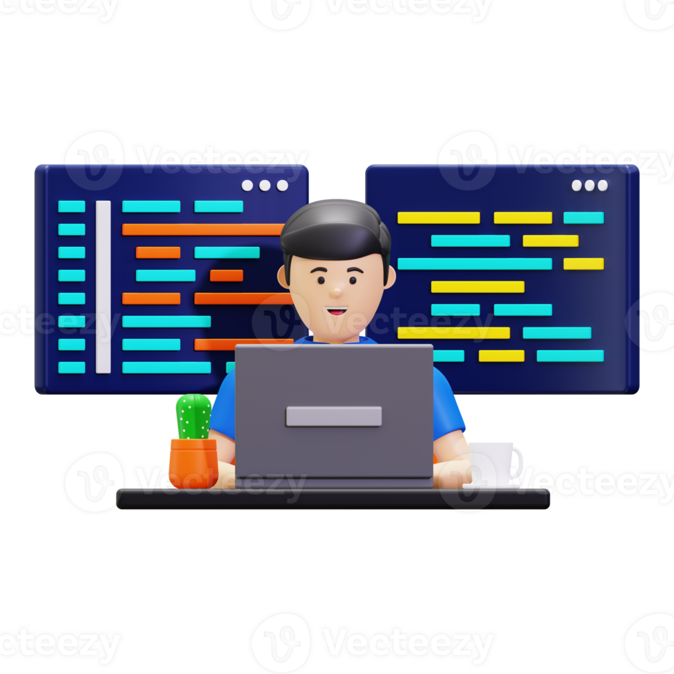 3d Programming Developer Working On Project Illustration png