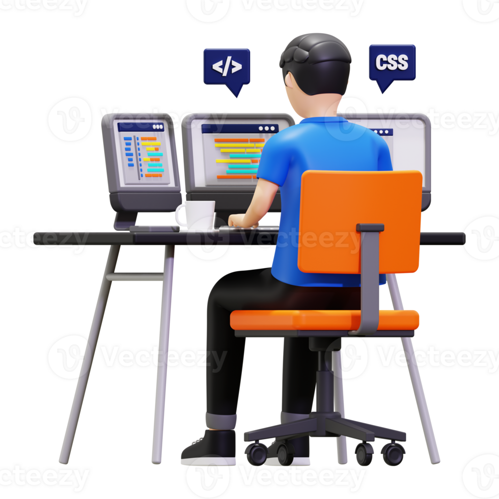 3d Programming Developer Working On Project Illustration png