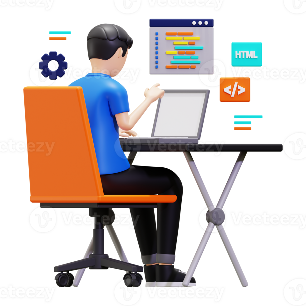 3d Programmer Busy On Laptop Illustration png