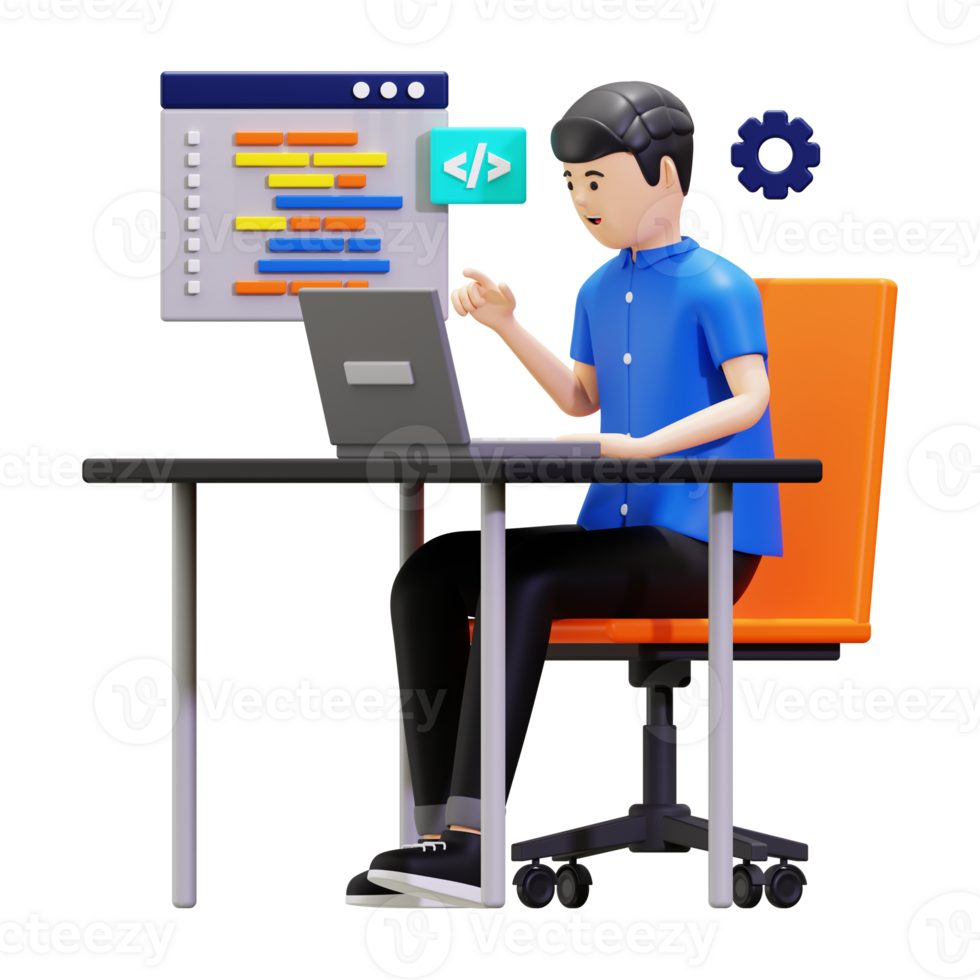 3d Programmer Doing Website Coding Illustration png