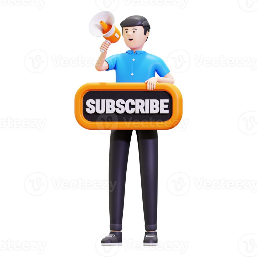 3d Man Holding Megaphone While Doing Subscription Marketing Illustration png