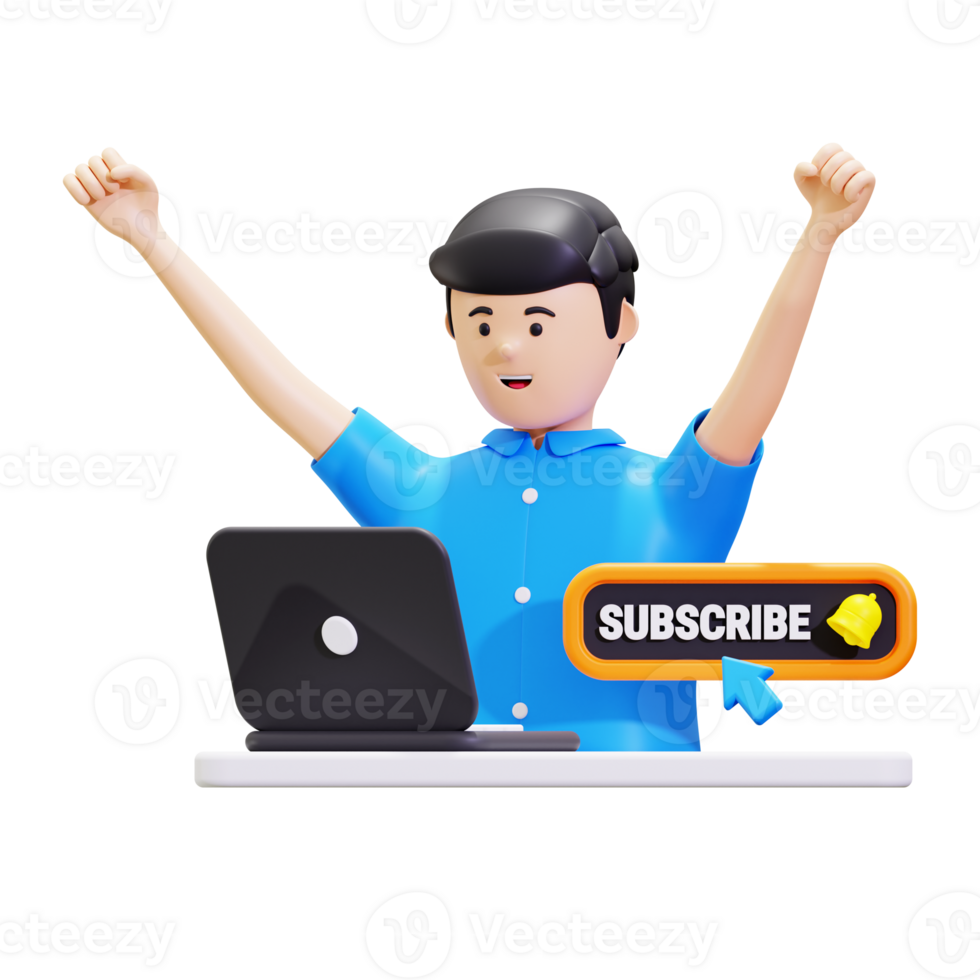 3d Happy Man Doing Subscribe Channel Promotion Illustration png