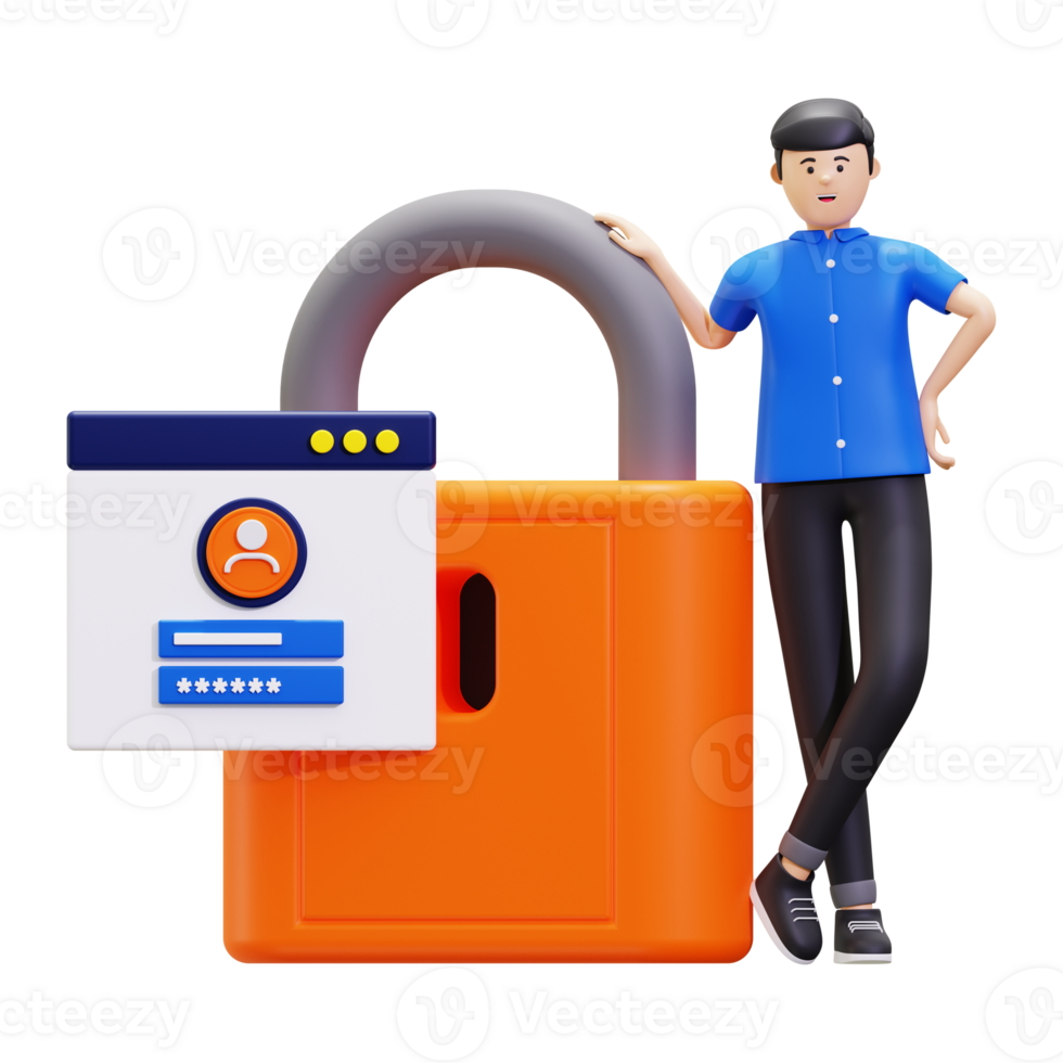 3d Man With Sign In Account And Security Key Illustration png