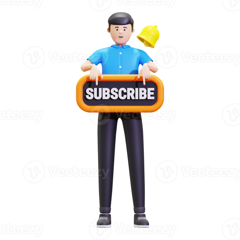 3d Man With Subscribe Button Illustration png