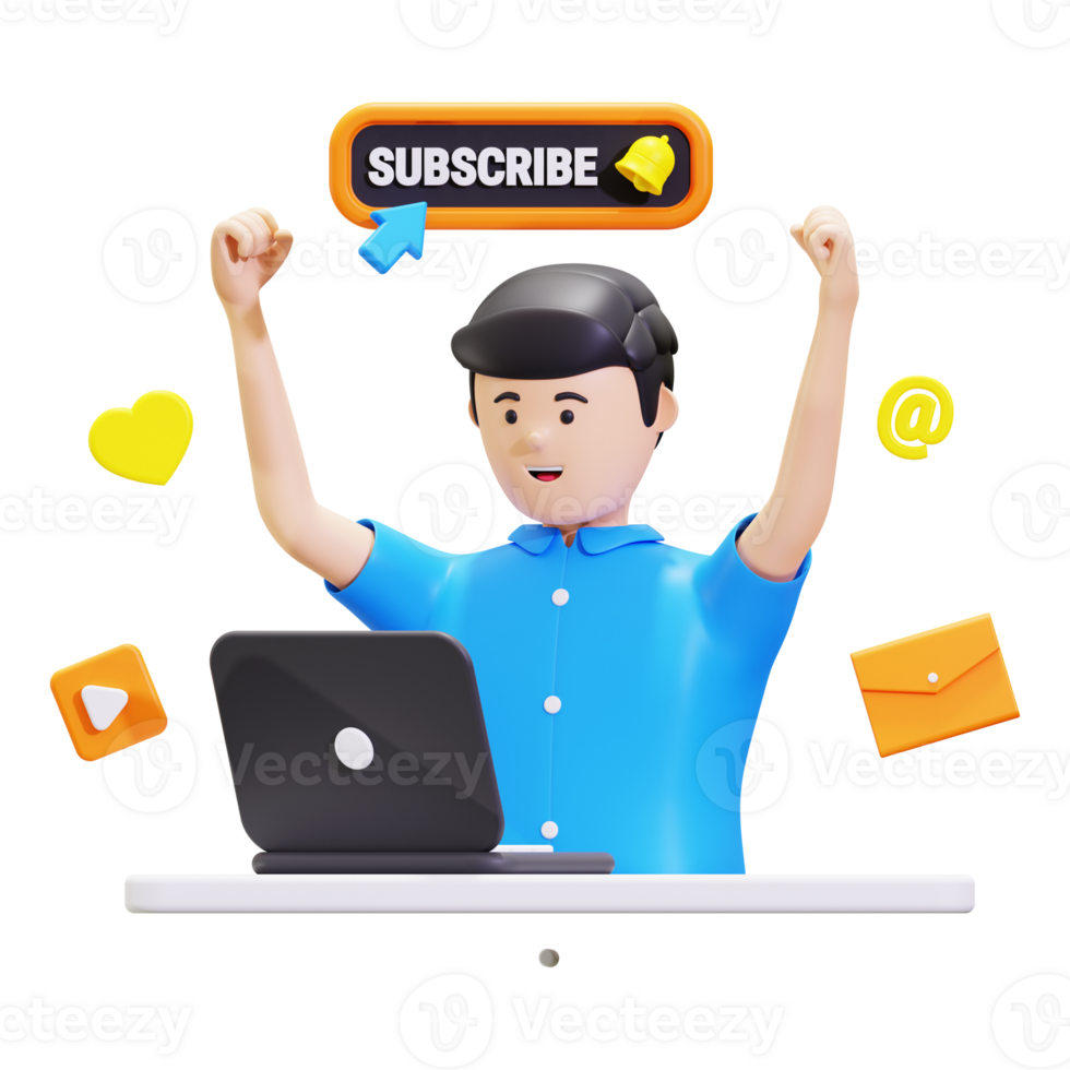 3d Man Doing Subscribe Channel Promotion Illustration png