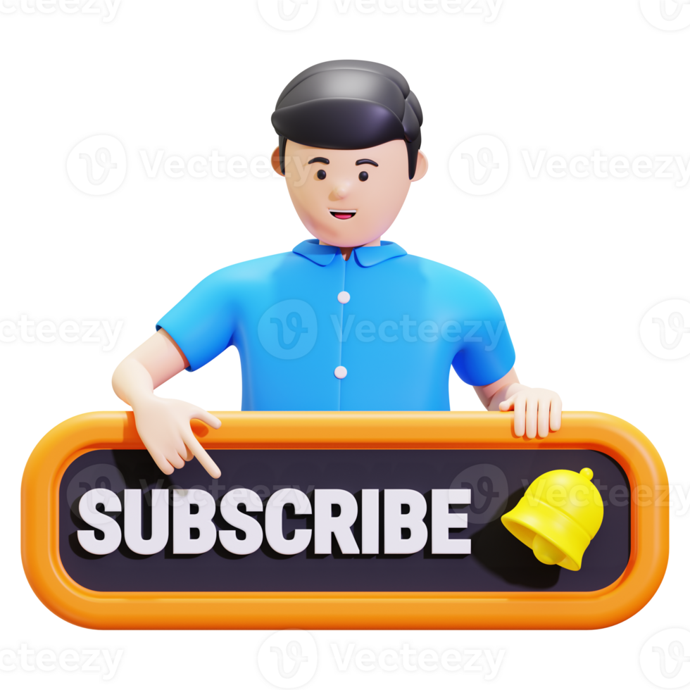 3d Man With Subscribe Button Illustration png