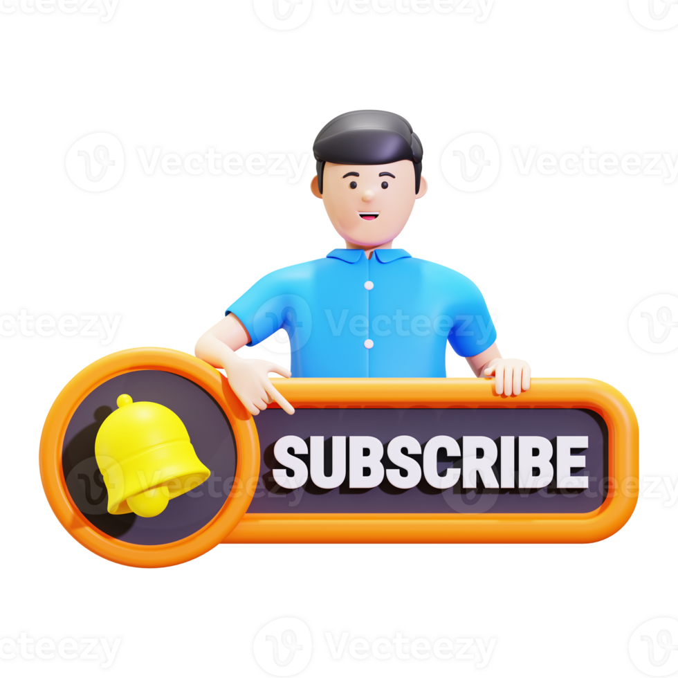 3d Man Showing Subscribe Button Illustration png