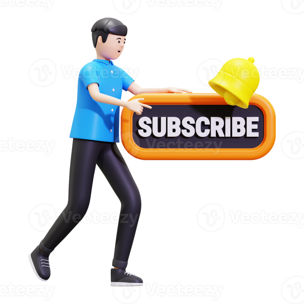 3d Man With Subscribe Button Illustration png