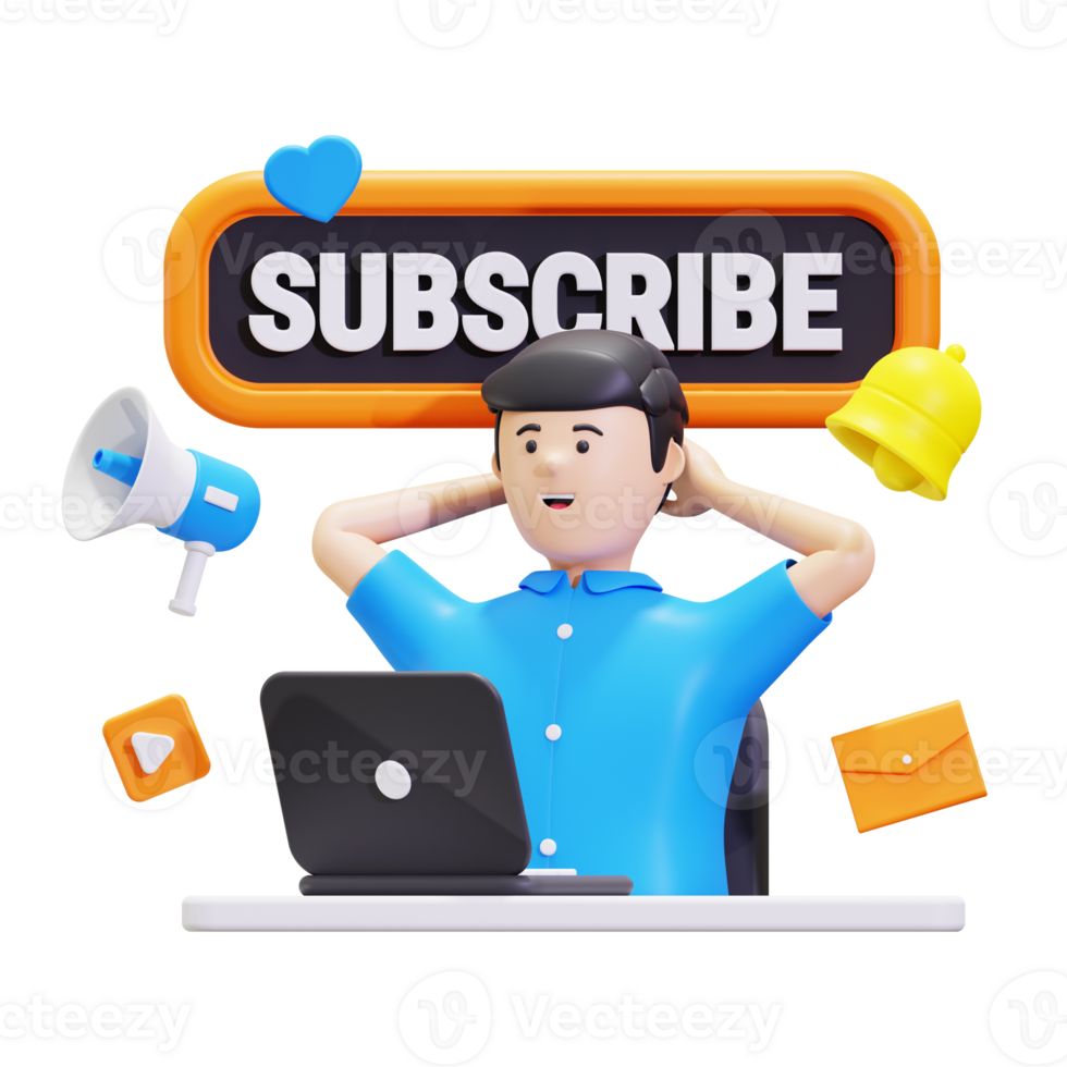 3d Man Doing Subscribe Channel Promotion Illustration png