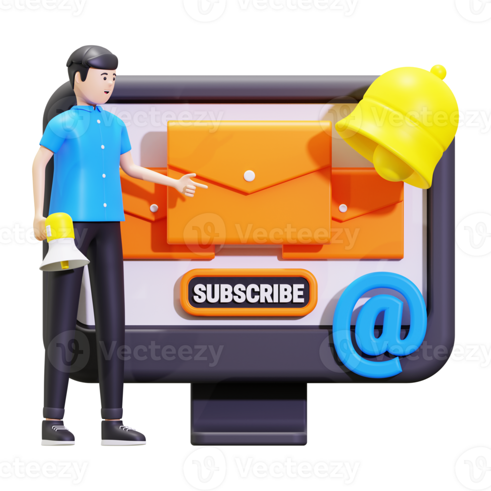 3d Man Showing Newsletter Subscribe Illustration png