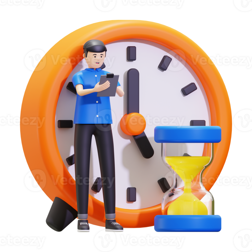3d Businessman working on project with deadline Illustration png