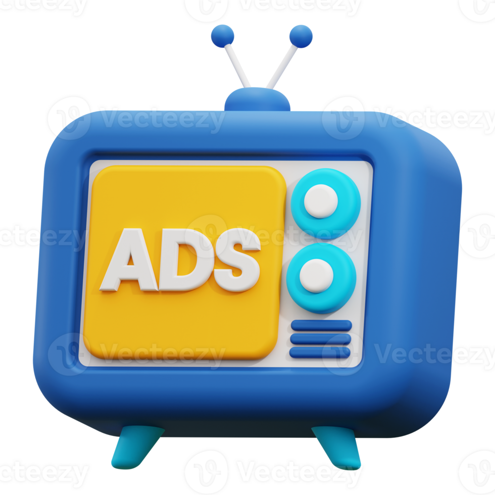 3d television ads icon. Perfect for advertising campaigns, marketing materials, technology themed designs, and television related projects png
