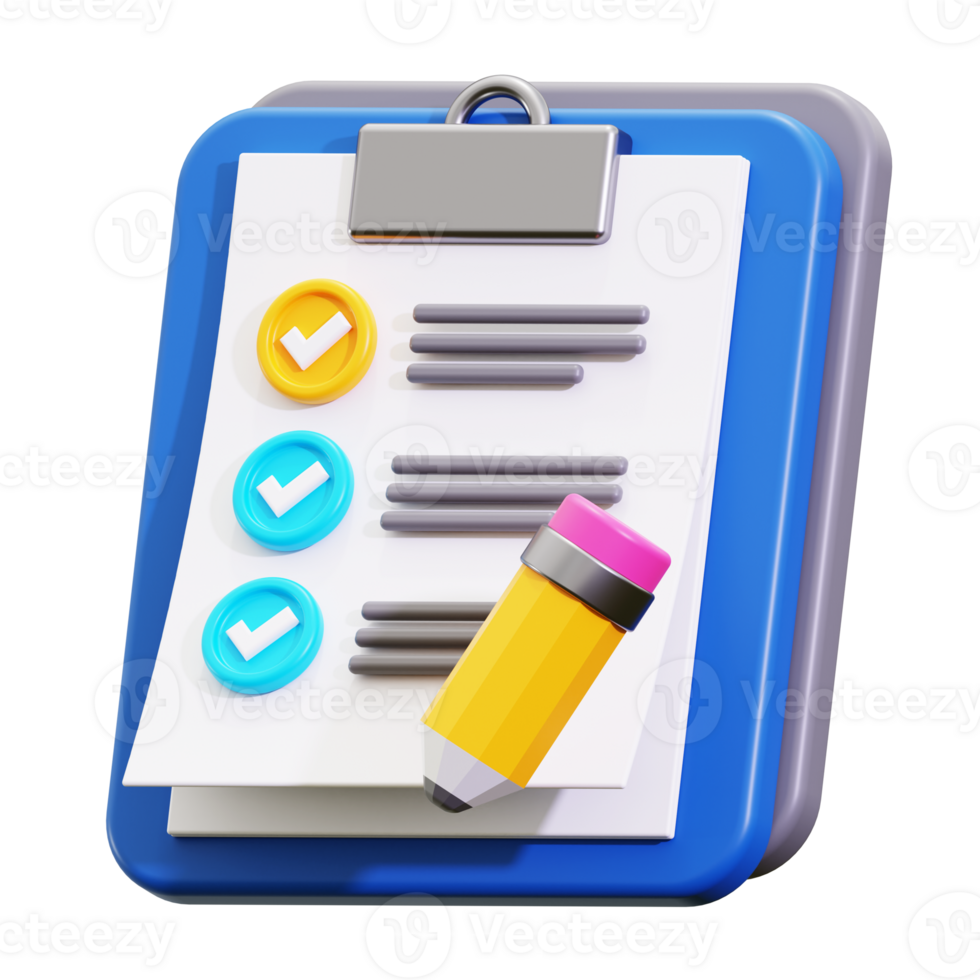 3d to do list icon. Checklist clipboard suitable for organization, planning and task tracking. Ideal for business, education, and administrative concepts png