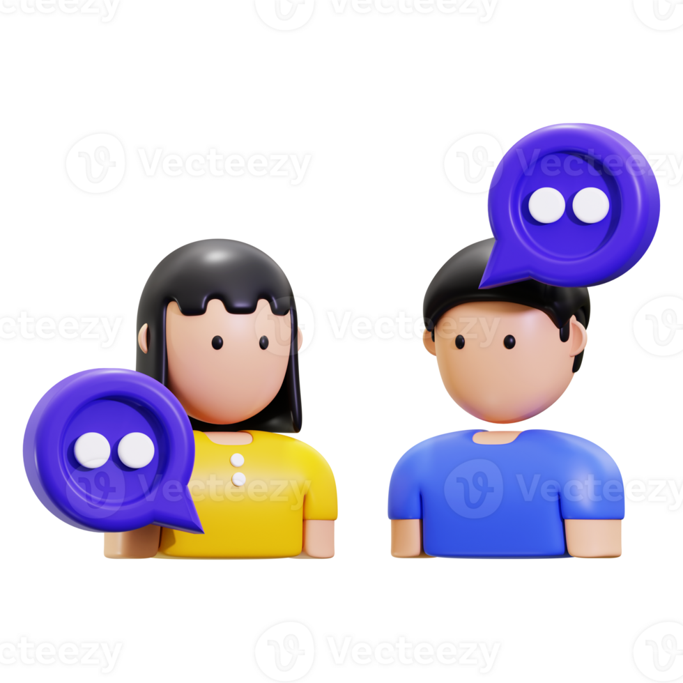 3d Discussion icon. Two 3d people with speech bubbles suitable for communication concepts in presentations, social media posts, and website designs. png