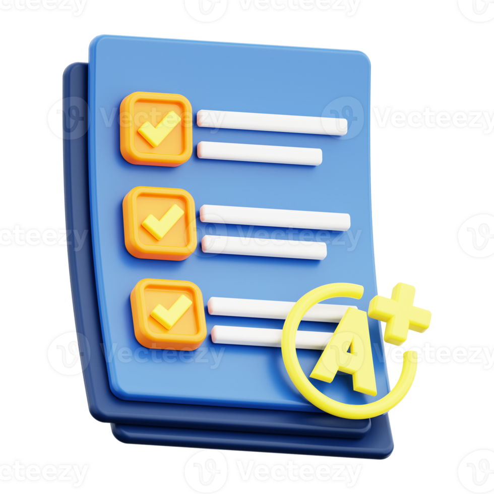 3d Exam result icon. Suitable for school, evaluation, success, organization, and completion themes png
