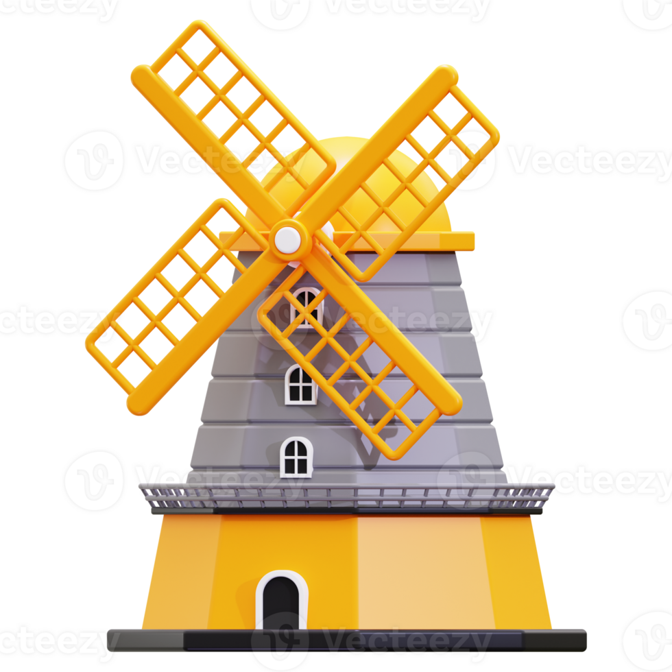 3d Windmill icon. Perfect for illustrating quaint countryside scenes, renewable energy concepts, and rural landscapes png