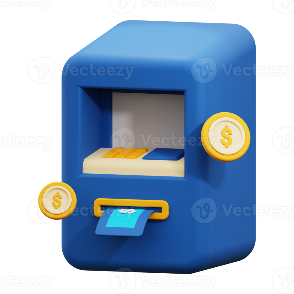 3d atm machine icon. suitable for financial concepts, banking, ATM services, money withdrawal, finance technology, and currency transactions png