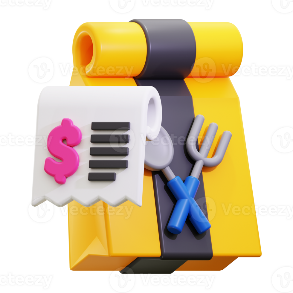 3d Food Bill icon. Suitable for restaurant expenses or budgeting concepts png