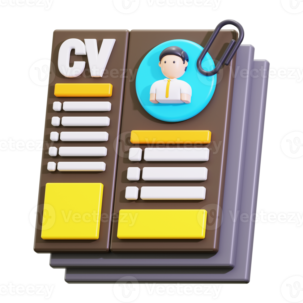 3d cv and Resume icon. Suitable for professional resume or job interview concepts png