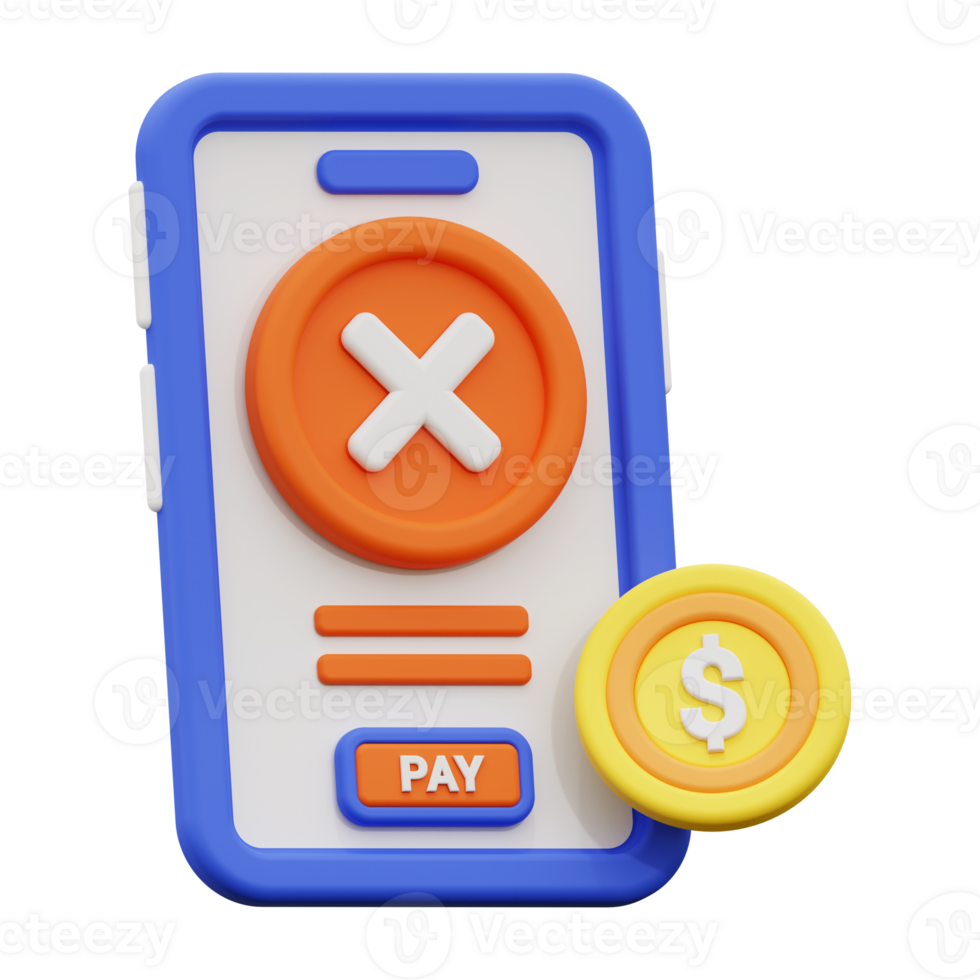3d payment failed icon. Suitable for financial apps, online payment services, cryptocurrency platforms, digital wallets png