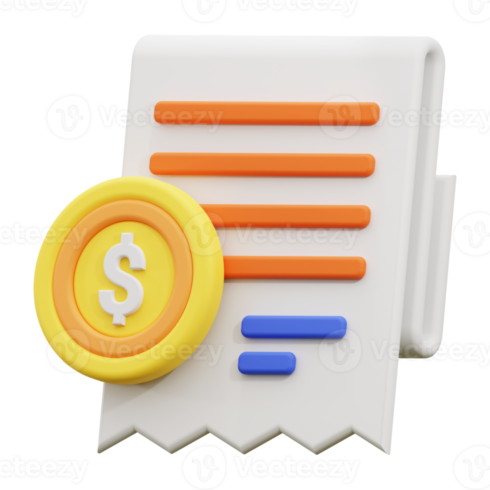 3d bill receipt icon. Perfect for financial reports, business presentations, money concepts png