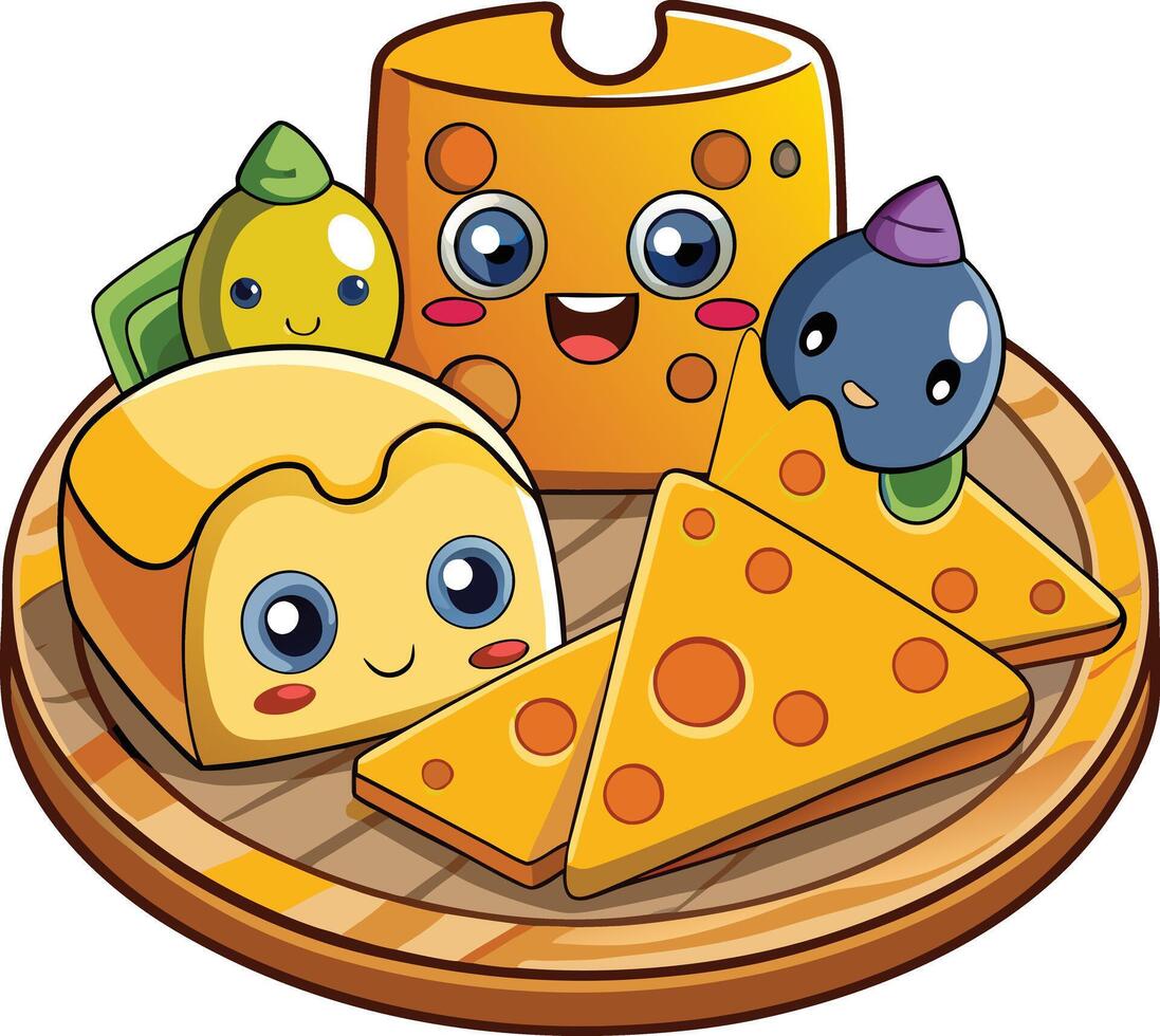 Cheese and fruit on a plate vector