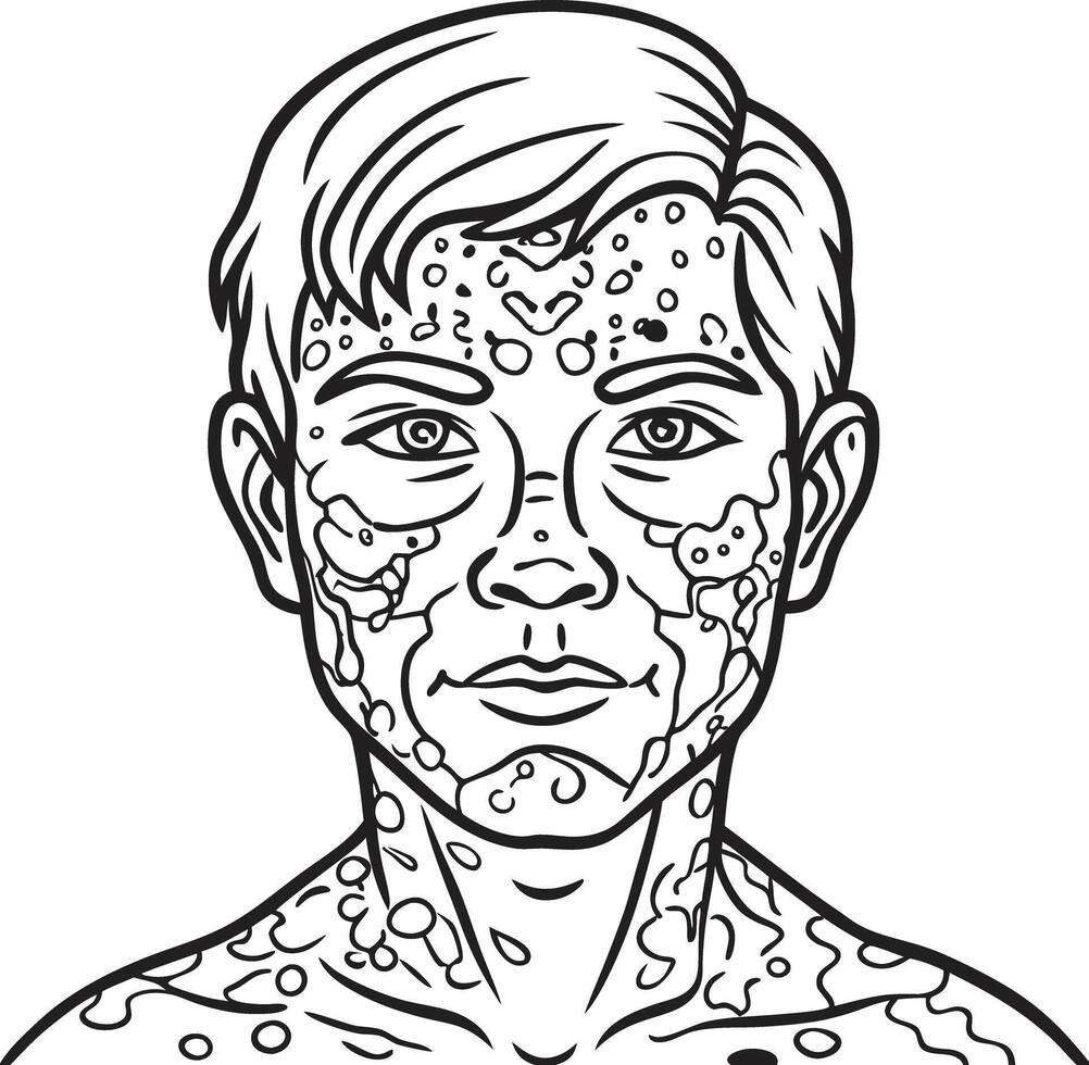 A man with acne on his face coloring page vector