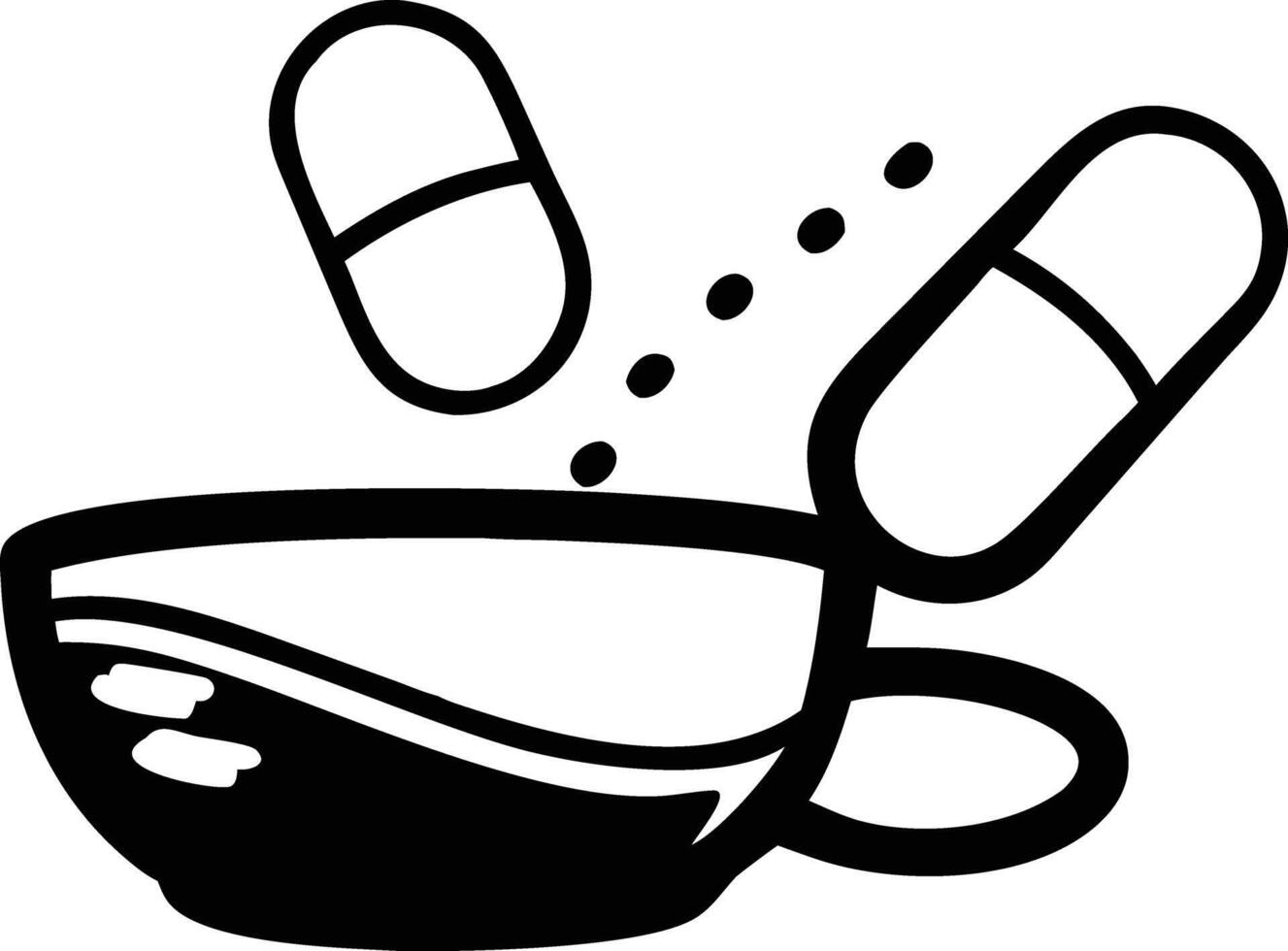 A cup of coffee with pills in it vector